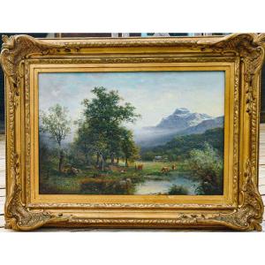 Tableau XIX Paysage Huile Sur Toile De Hugard