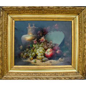 Tableau XIX Nature Morte Huile Sur Toile De Léon Charles Huber