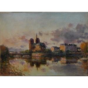 Tableau XX Paysage Paris  Huile Sur Toile Signé De Joan Kevorkian