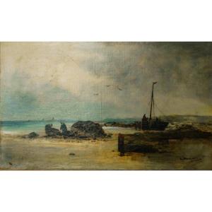 Tableau Marine XIX Huile Sur Toile Signé