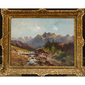 Tableau XIX Paysage Huile Sur Toile De Godchaux 