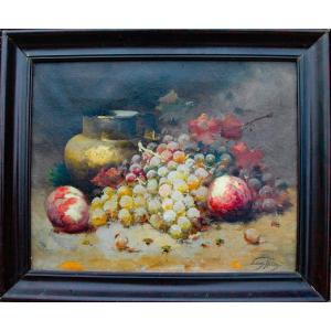 Table XIX Still Life Hst Signed Léon Charles Huber