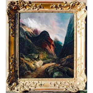 Table XIX Animated Mountain Signed (pair Of Painting)