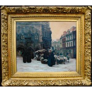 Table XIX Market In Front Of The Church (norman Or Breton) Hst Signed A.rameaux