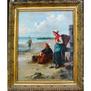Tableau XIX HST Les pêcheuses de Moules Bretonnes signée