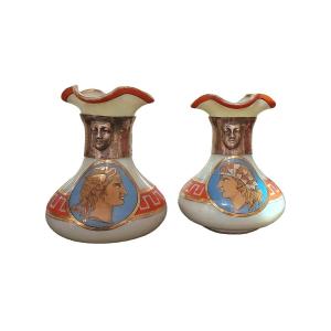 Paire De Petits Vases En Verre Et Argent