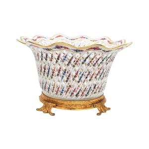 Porcelain And Golden Brass Basket