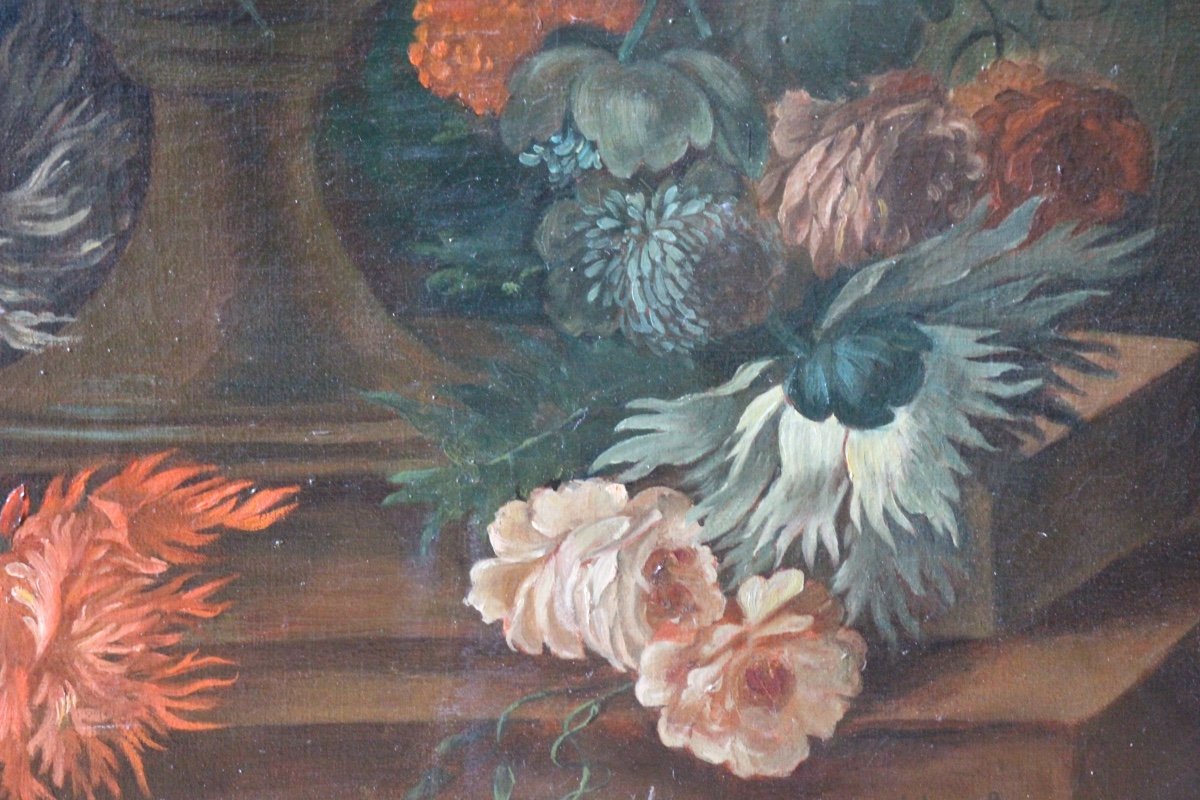 Oil On Canvas With Vase Of Flowers-photo-3