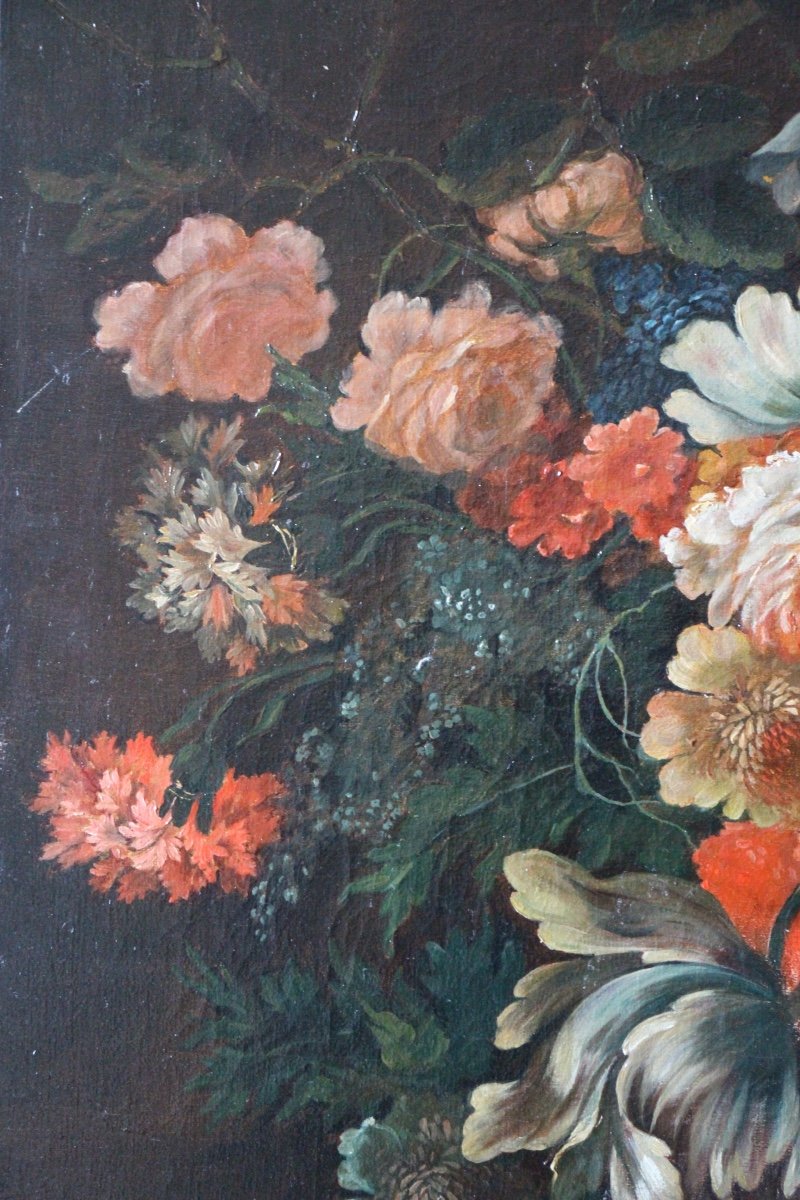 Oil On Canvas With Vase Of Flowers-photo-4