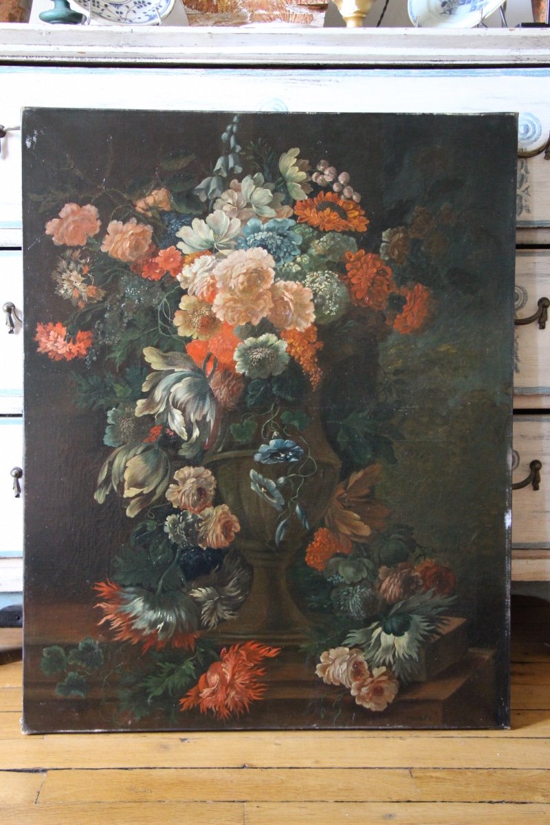 Oil On Canvas With Vase Of Flowers