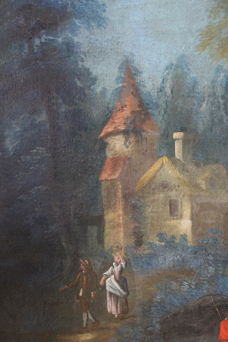Paysage XVIIIe Huile sur toile-photo-1