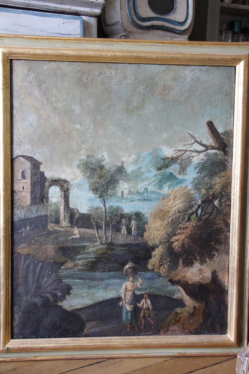 Pair Of 18th-century Italian Landscapes, Oil On Canvas-photo-2