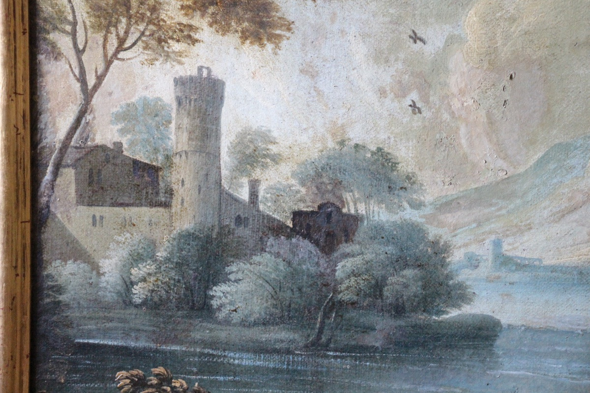 Pair Of 18th-century Italian Landscapes, Oil On Canvas-photo-4