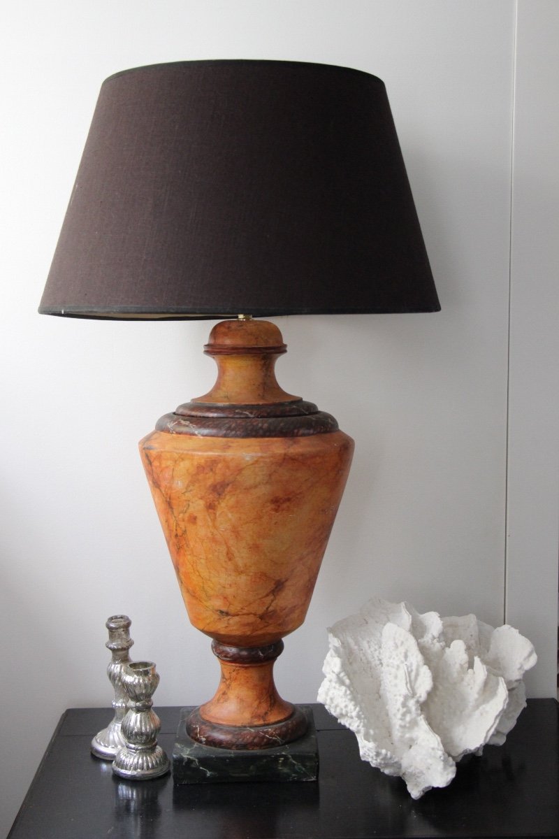 Lampe Vase En Terre Cuite Peinte En Faux Marbre