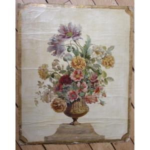 Toile de boiserie XIXe vase de fleurs