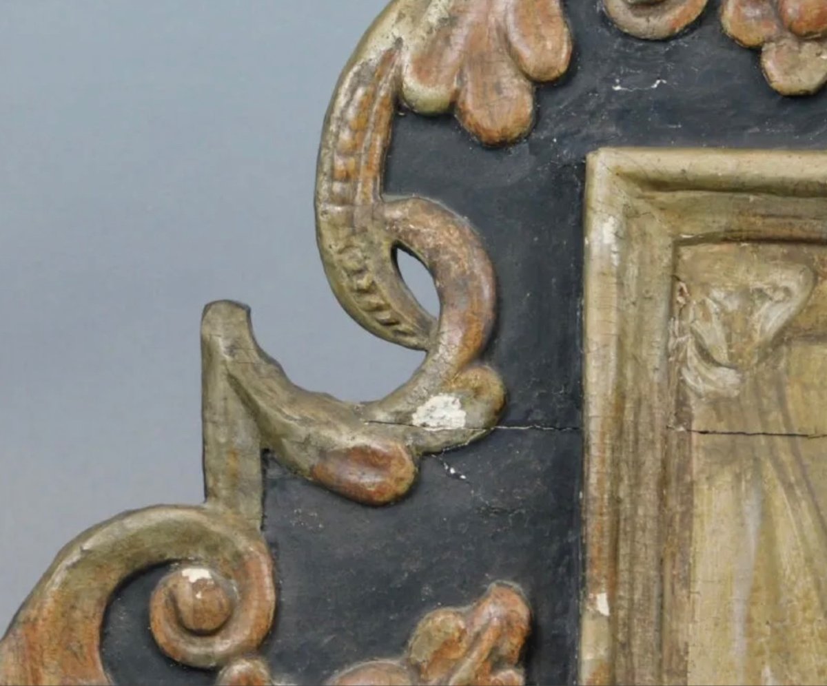 (religiosa) Début XIXeme : Fronton En Bois Peint -photo-2