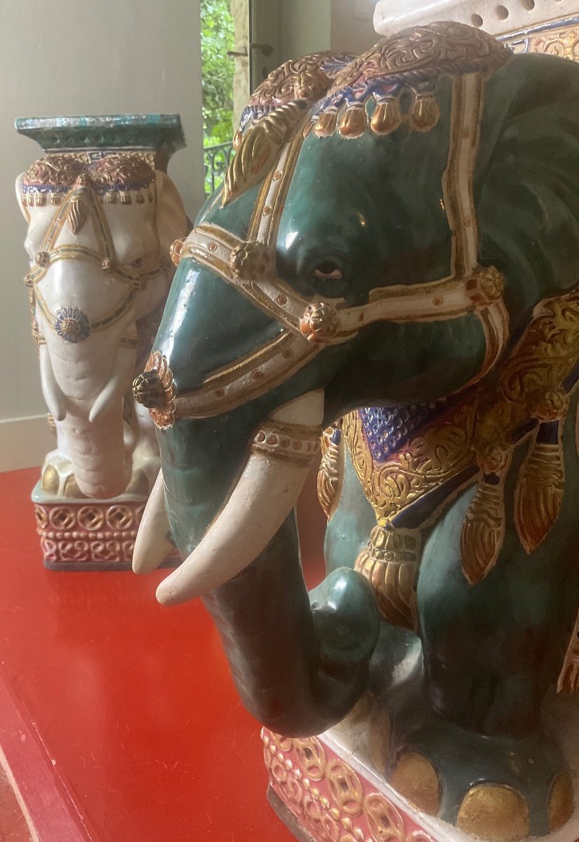 Early 20th Century, Vietnam: Pair Of Elephants Forming Harnesses.