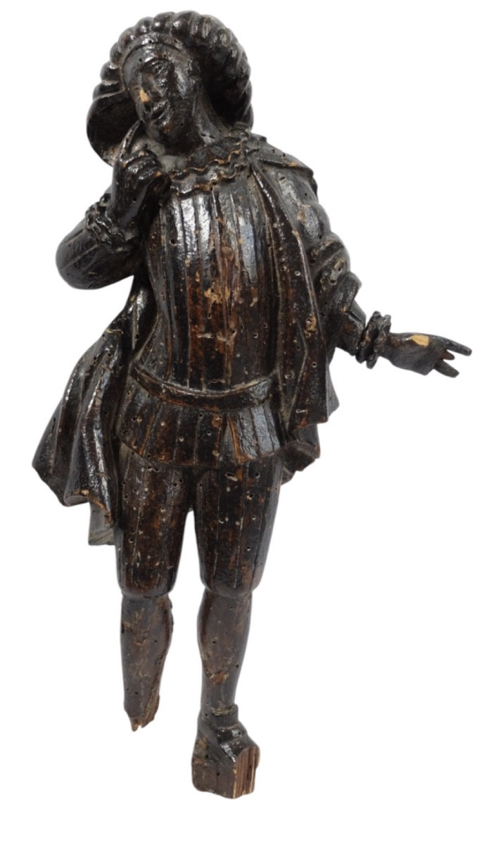 XVIIeme Siecle : Personnage De La Commedia Dell’arte En Bois Sculpté.