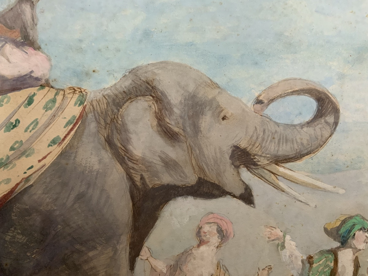 Early 20th Century: “the Satisfied Elephant” A Gouache By Jacques Dresa (1869-1929)-photo-2