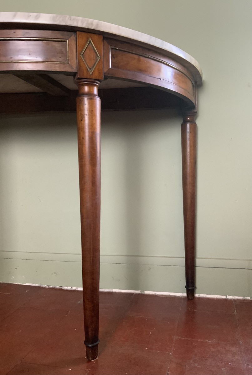 19th Century: A Half-moon Console Table In Walnut And Marble-photo-2