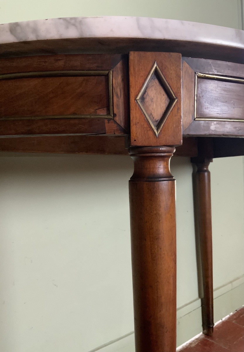 19th Century: A Half-moon Console Table In Walnut And Marble-photo-4