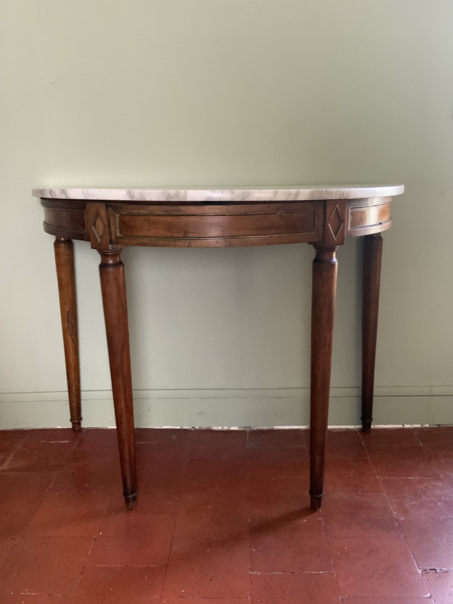 19th Century: A Half-moon Console Table In Walnut And Marble-photo-2
