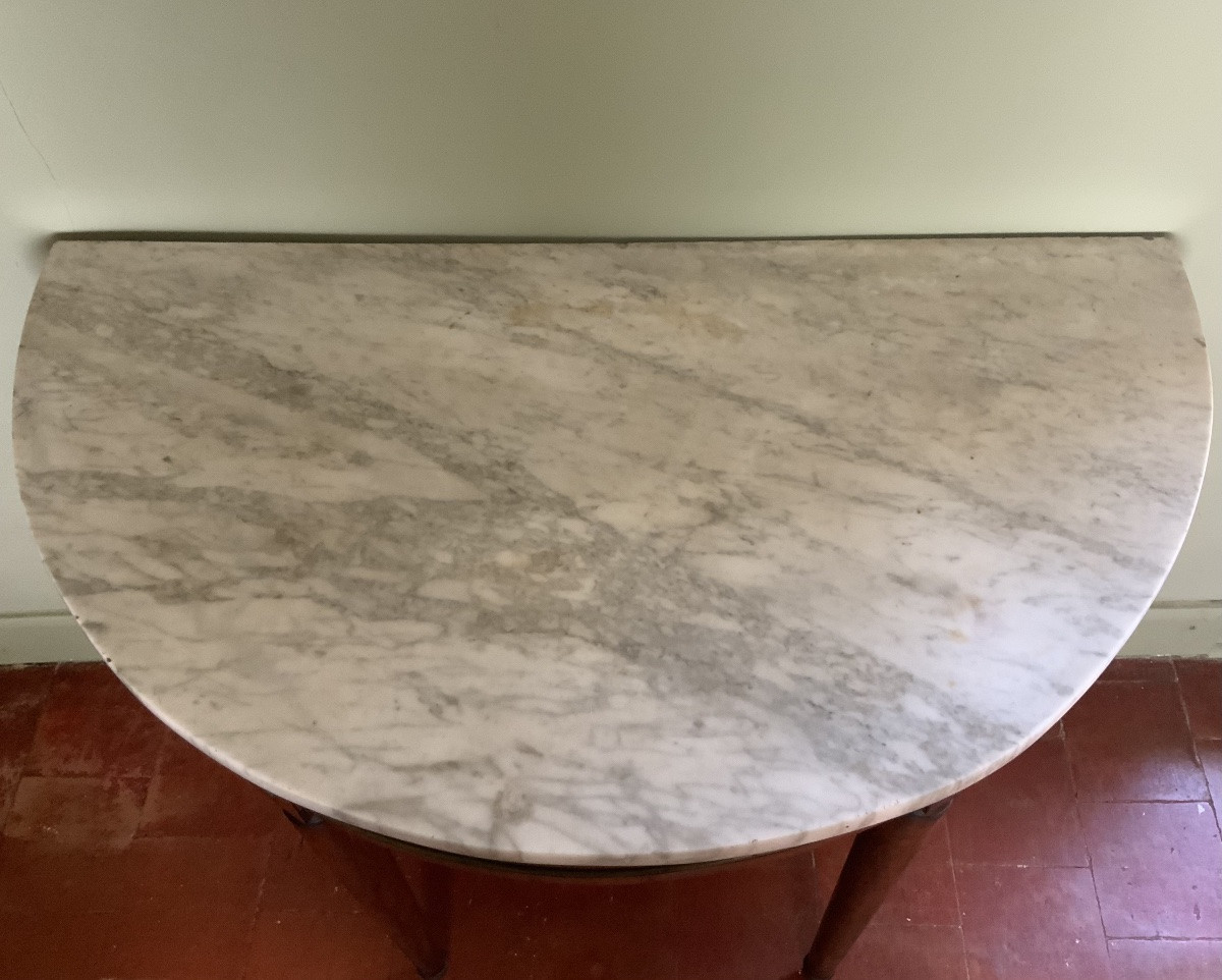19th Century: A Half-moon Console Table In Walnut And Marble-photo-4