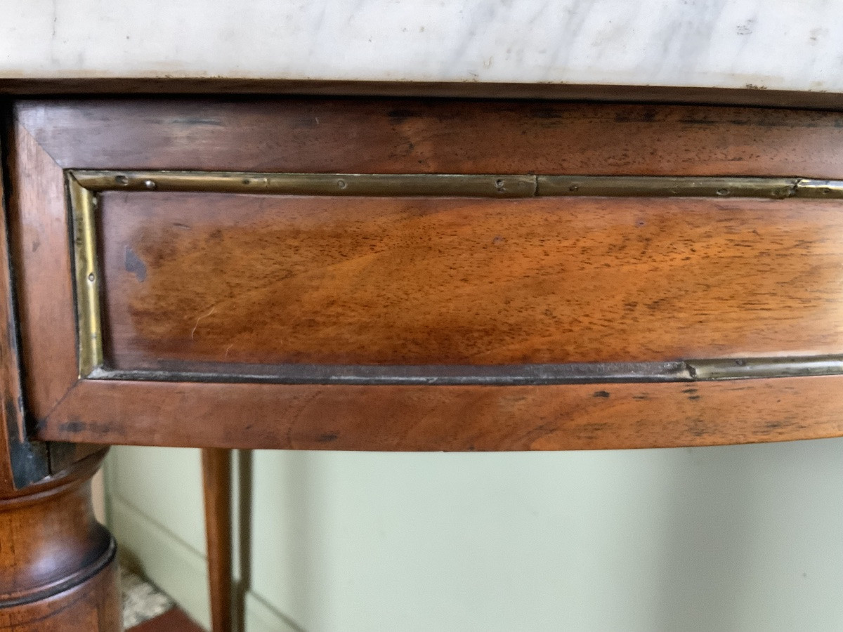 19th Century: A Half-moon Console Table In Walnut And Marble-photo-8