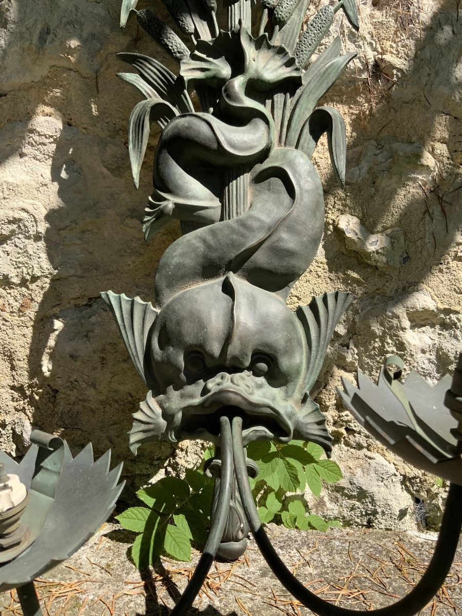 Très Grande Paire D’appliques Aux Dauphins.-photo-2