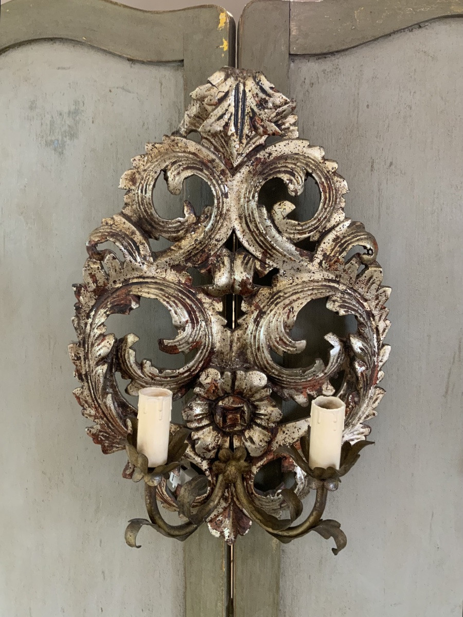  20th Century: A Pair Of Rococo Style Wall Lights.-photo-3