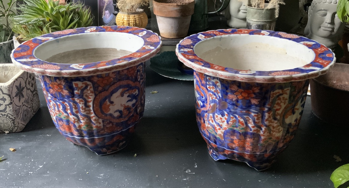 XIXeme Siècle : Une Paire De Cache-pots à Décor Imari-photo-3