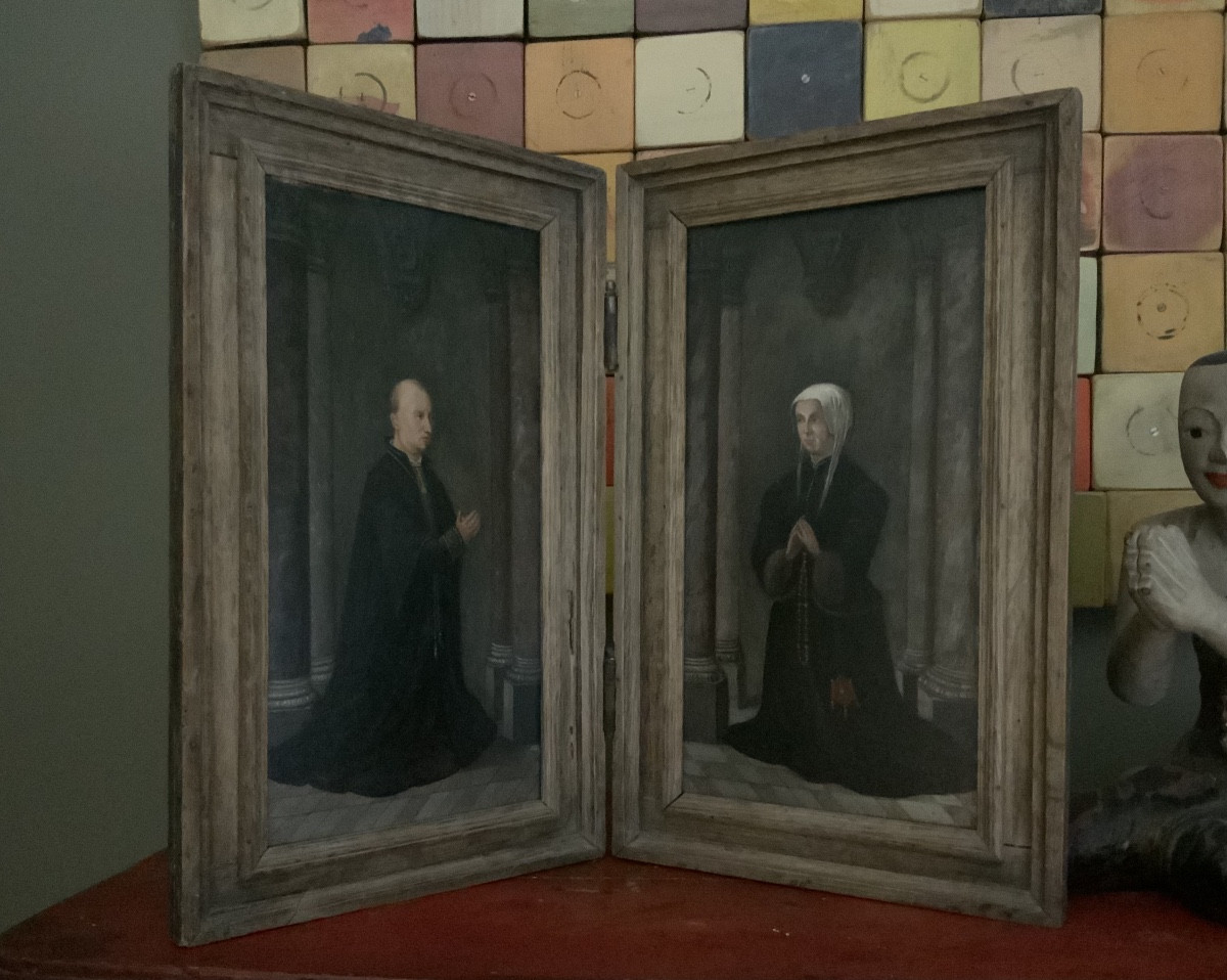 Diptych In The Style Of Memling Depicting Two Donors 