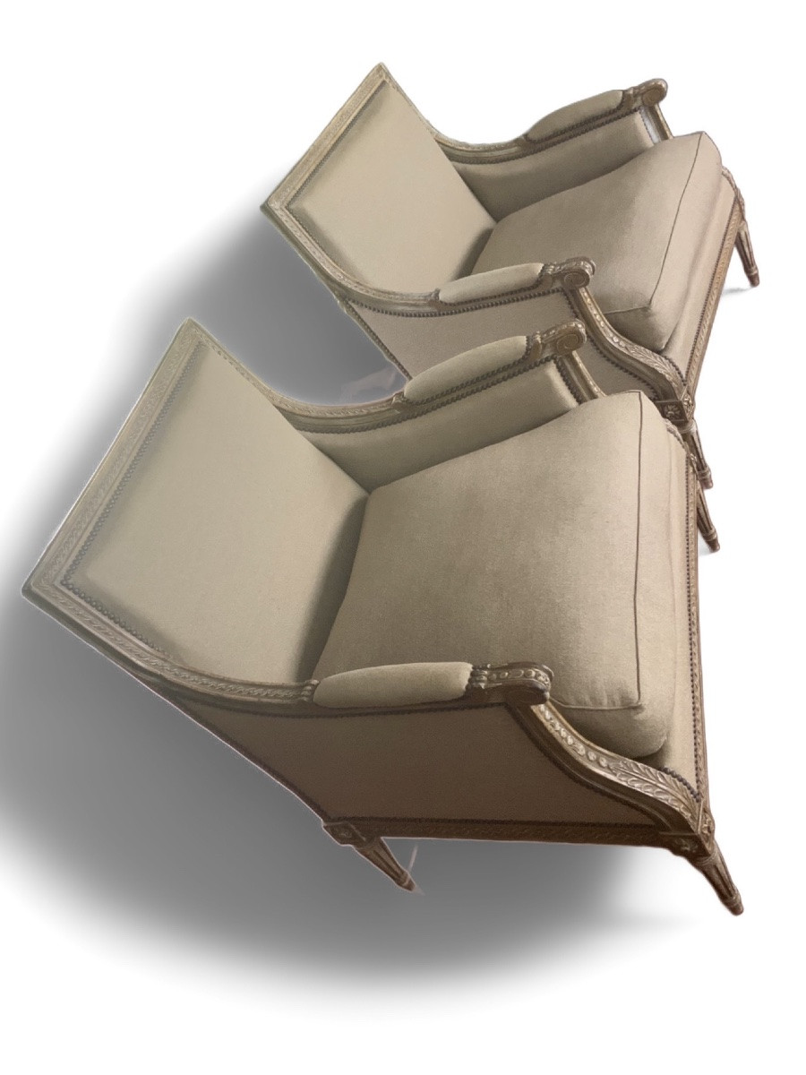 20th Century: Pair Of Large Louis XVI Style Bergères.-photo-2
