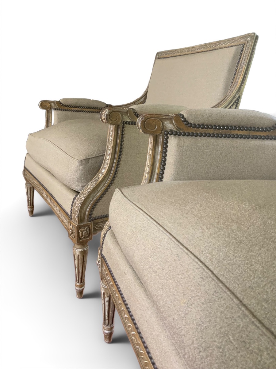 20th Century: Pair Of Large Louis XVI Style Bergères.-photo-4