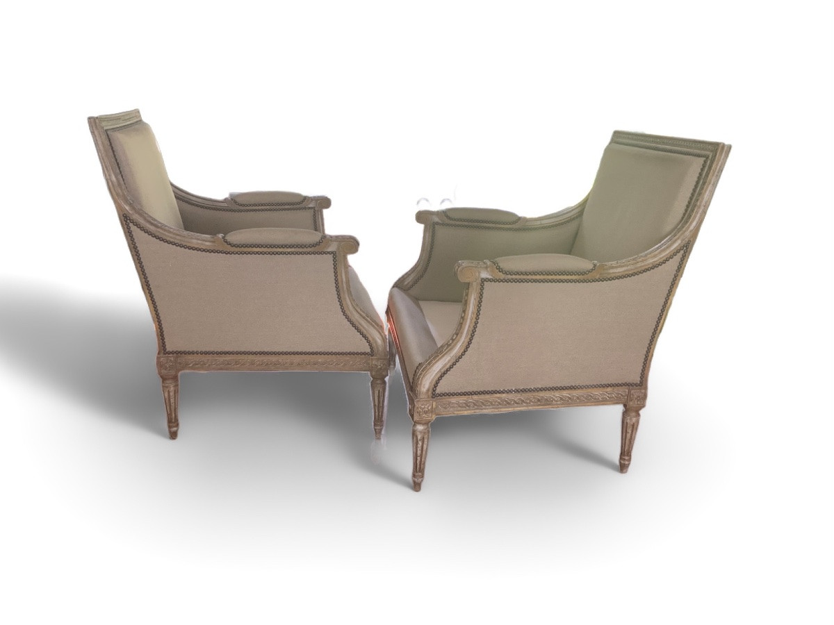 20th Century: Pair Of Large Louis XVI Style Bergères.-photo-2