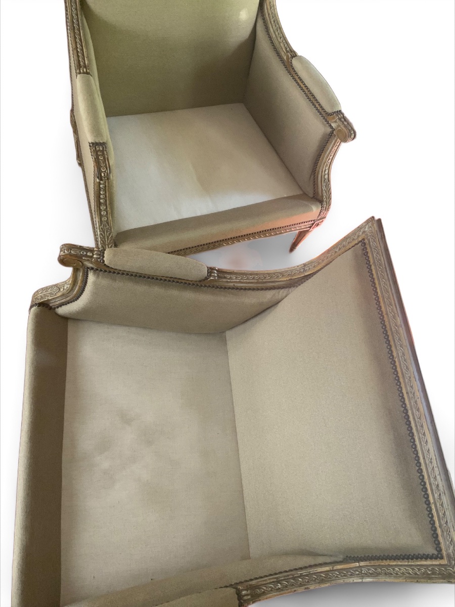 20th Century: Pair Of Large Louis XVI Style Bergères.-photo-3