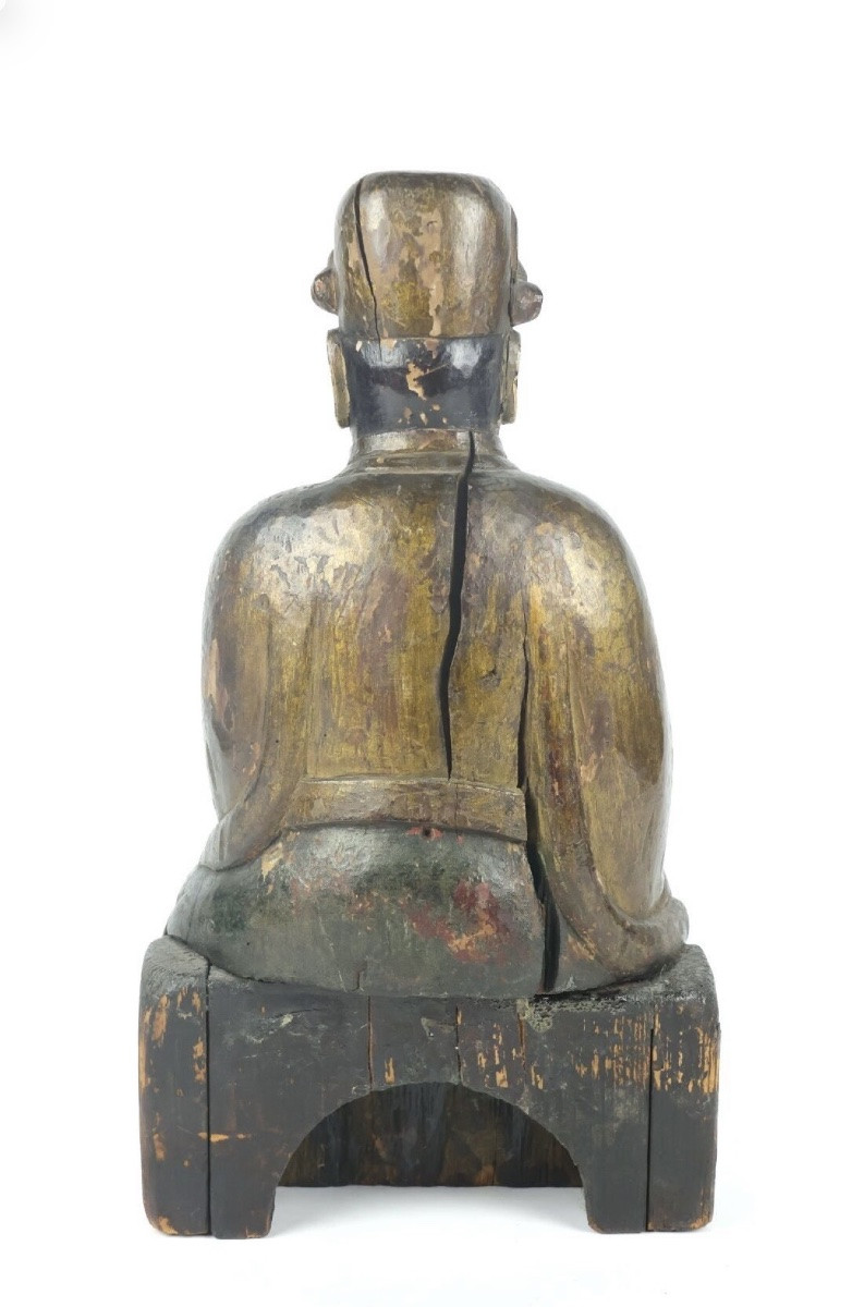 XIXeme siècle : dignitaire chinois en bois sculpté.-photo-3