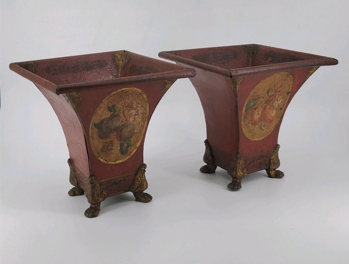 XIXeme siecle : paire de vases en tôle -photo-2