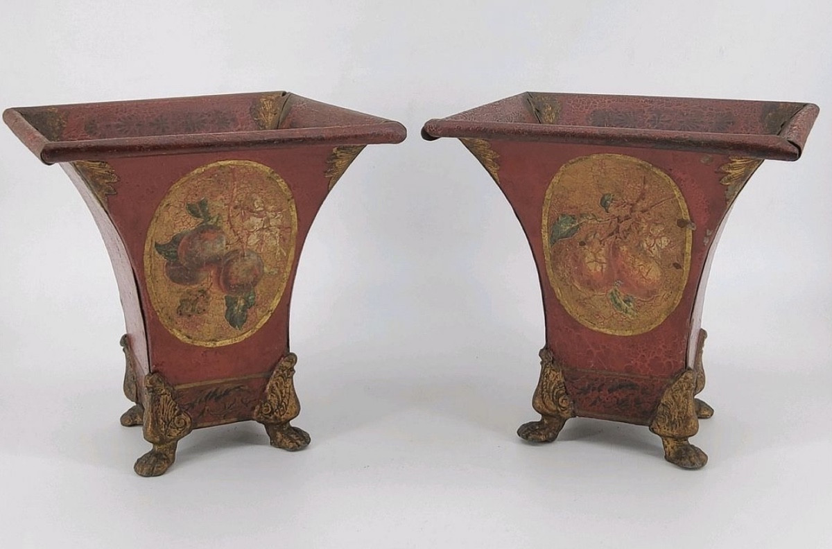 XIXeme siecle : paire de vases en tôle 