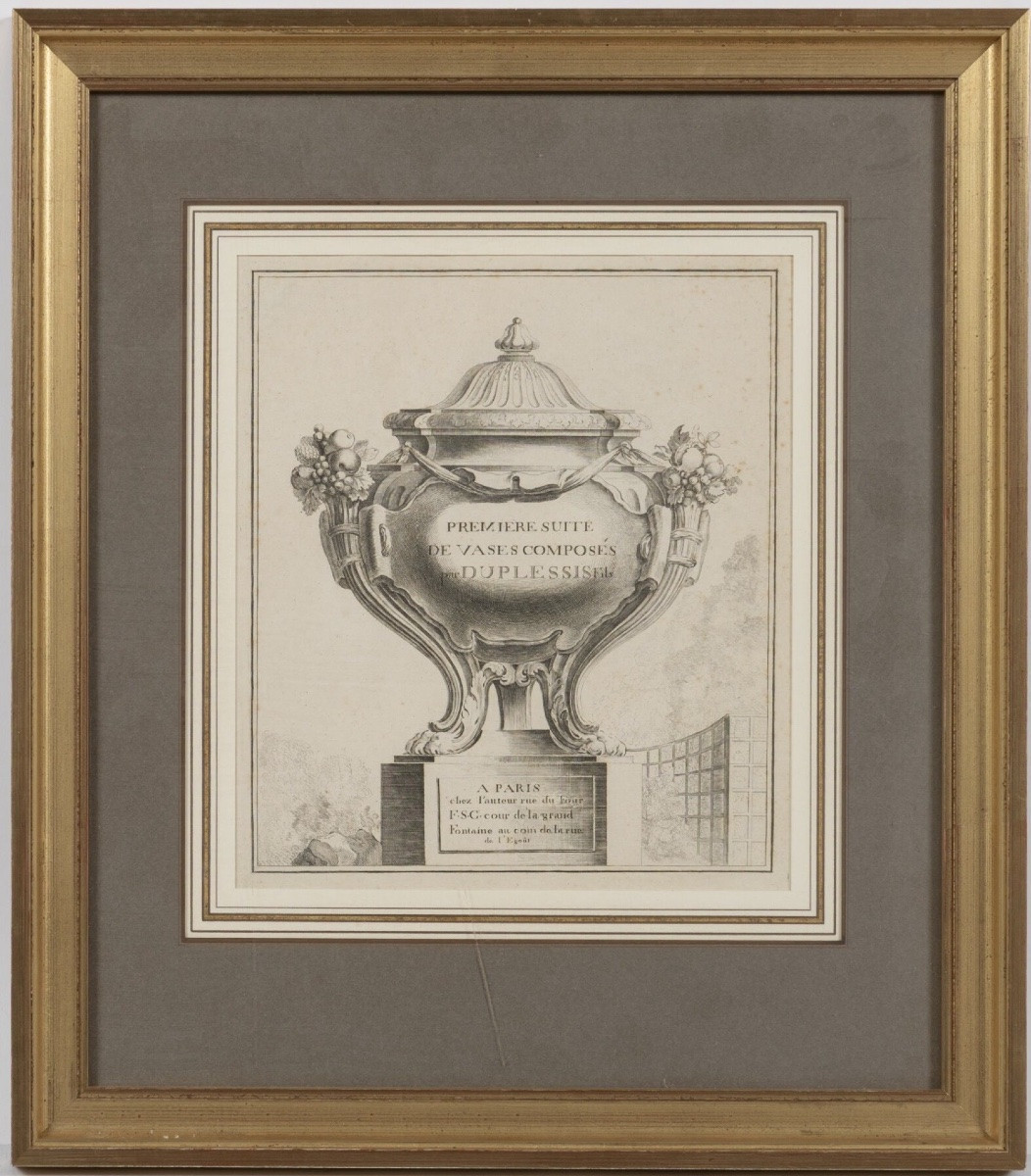 20th Century: Two Engravings Depicting Vases-photo-2