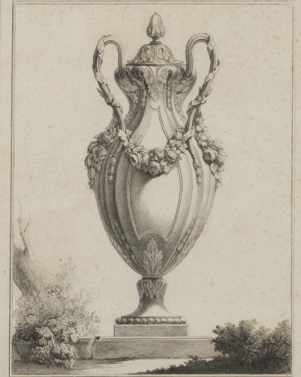 20th Century: Two Engravings Depicting Vases-photo-4