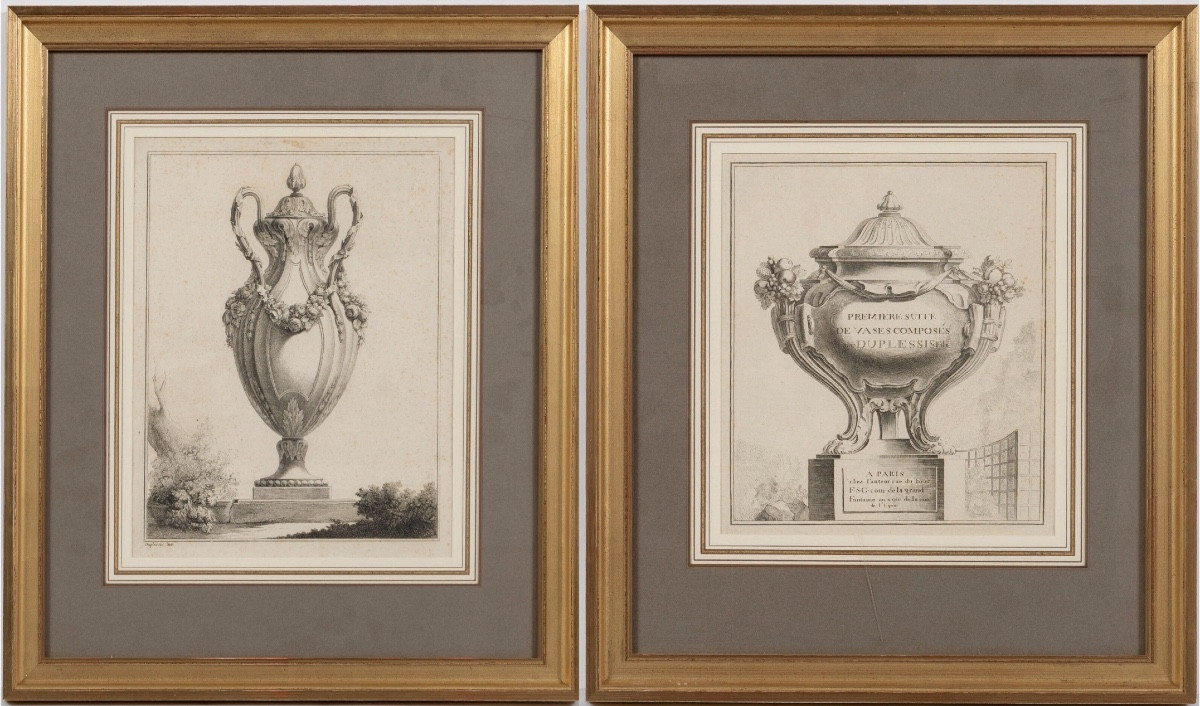 20th Century: Two Engravings Depicting Vases