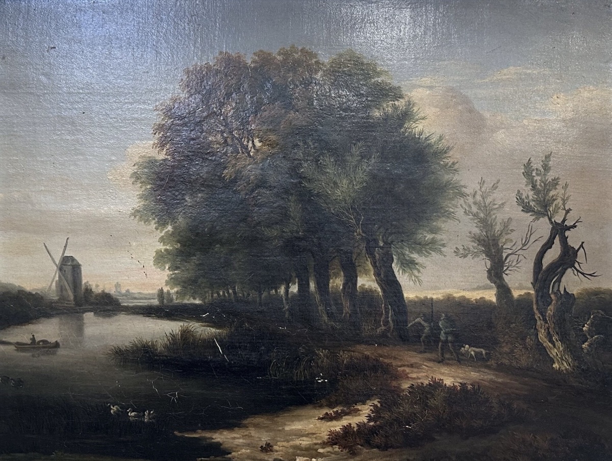 Fin XVIIIE siècle : grande huile sur toile encadrée -photo-2