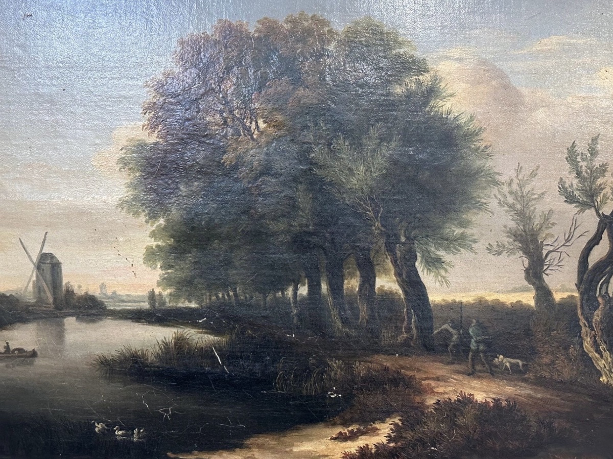 Fin XVIIIE siècle : grande huile sur toile encadrée -photo-3