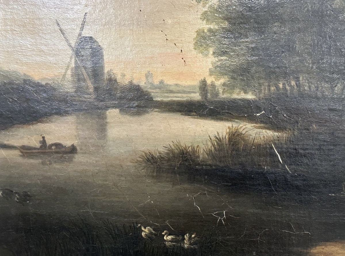 Fin XVIIIE siècle : grande huile sur toile encadrée -photo-4