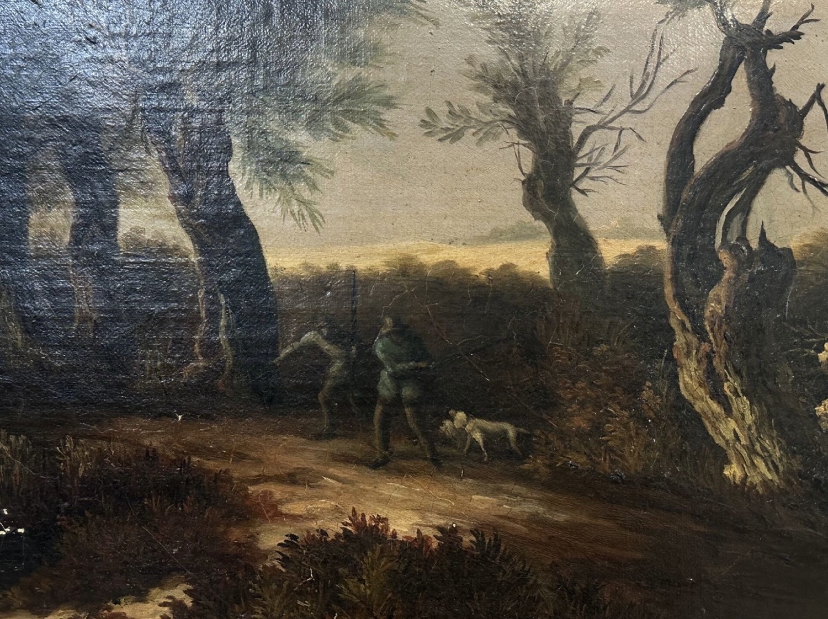 Fin XVIIIE siècle : grande huile sur toile encadrée -photo-1