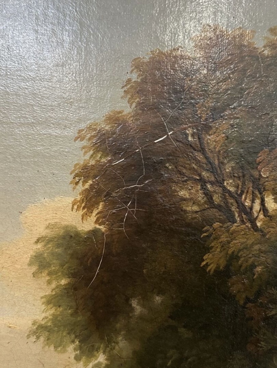 Fin XVIIIE siècle : grande huile sur toile encadrée -photo-2