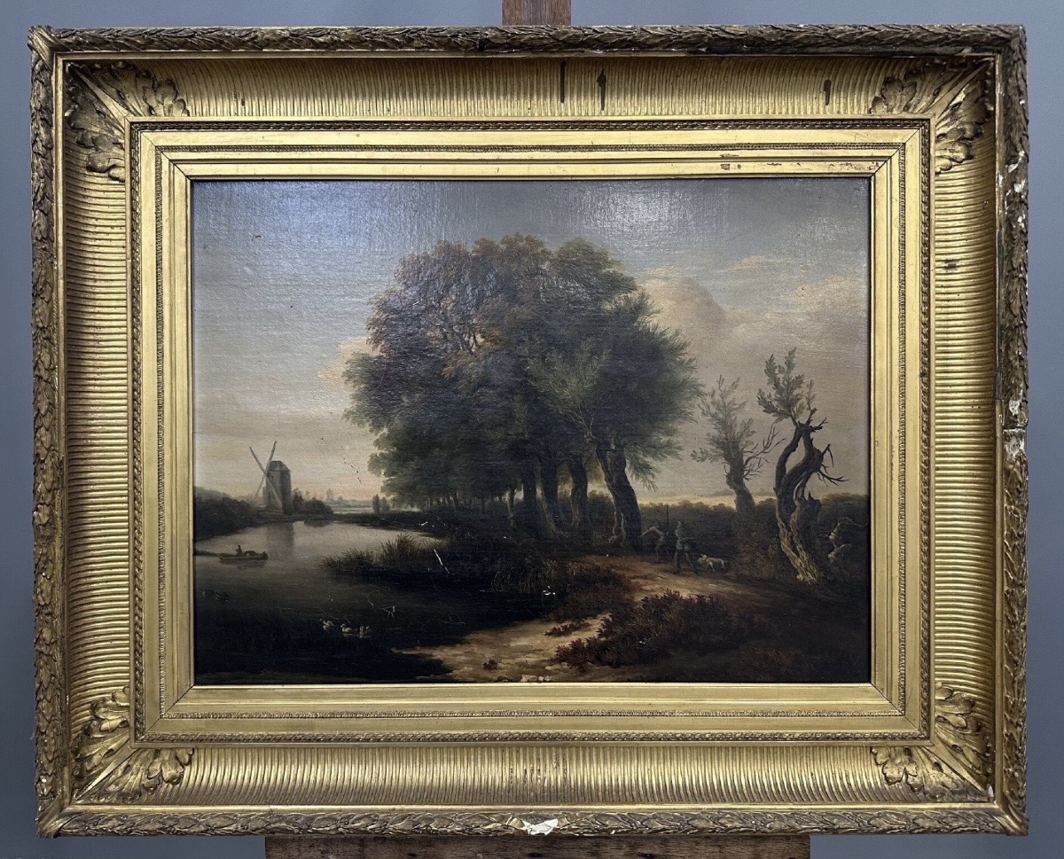 Fin XVIIIE siècle : grande huile sur toile encadrée 