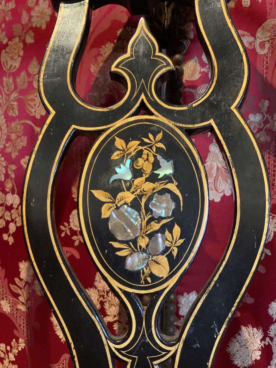 19th Century: Pair Of Napoleon III Chairs In Black And Gold Lacquered Wood-photo-2