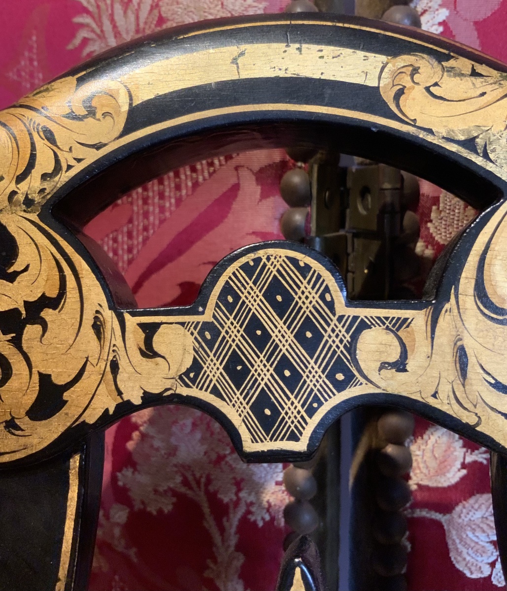 19th Century: Pair Of Napoleon III Chairs In Black And Gold Lacquered Wood-photo-3